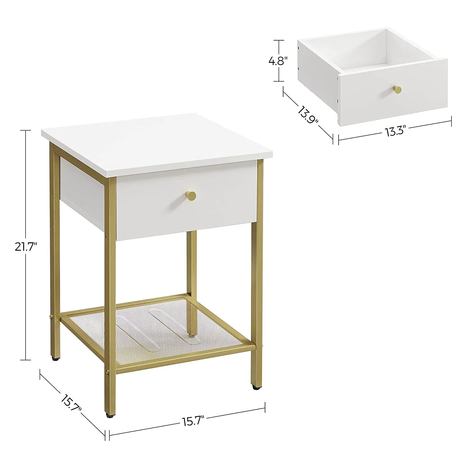 BIJZETTAFEL  NACHTKASTJE  NACHTKAST  WIT / GOUD