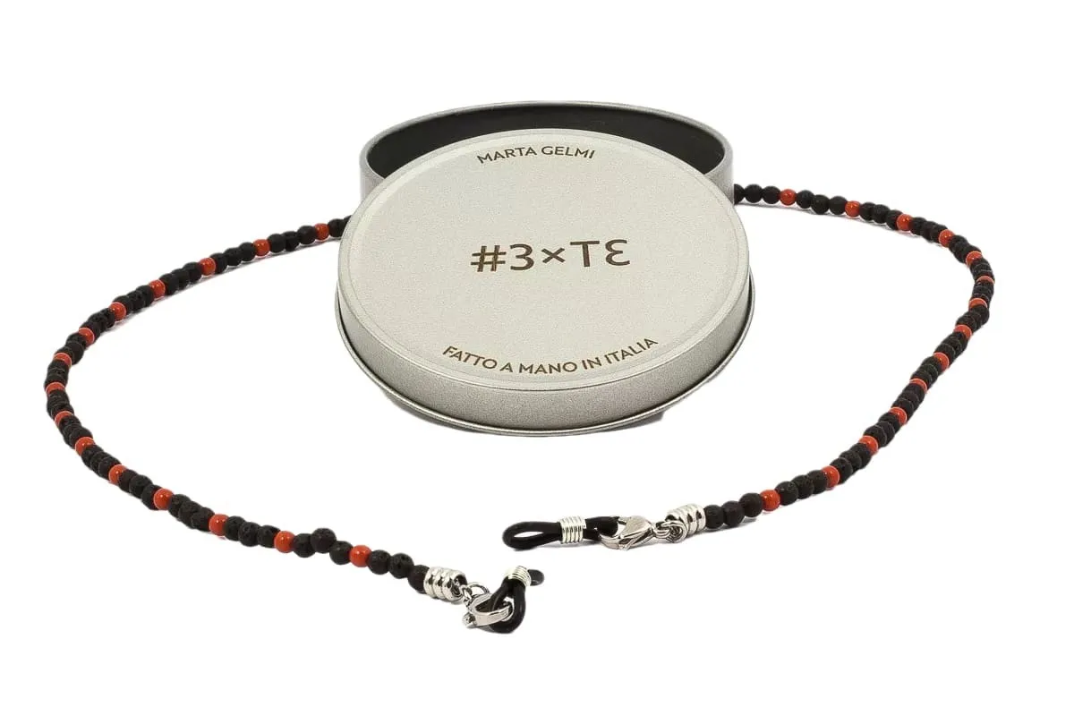 BRILLENKETTING  MARTA GELMI 3XTE EARTH AND SEA LAVA EN KORAALKETTING