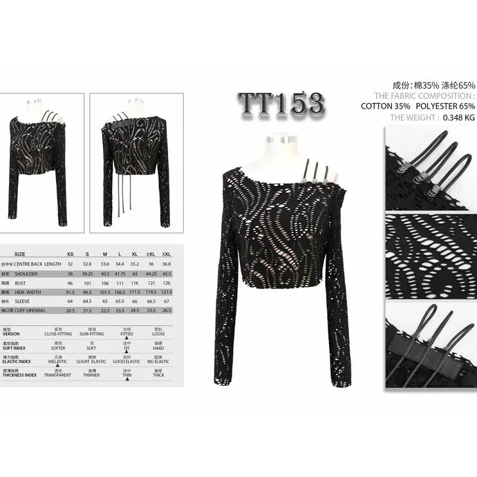 DAMESSHIRT MET LANGE MOUWEN (TOP) DEVIL FASHION  DIE OR LIE PUNK DISTRESSED