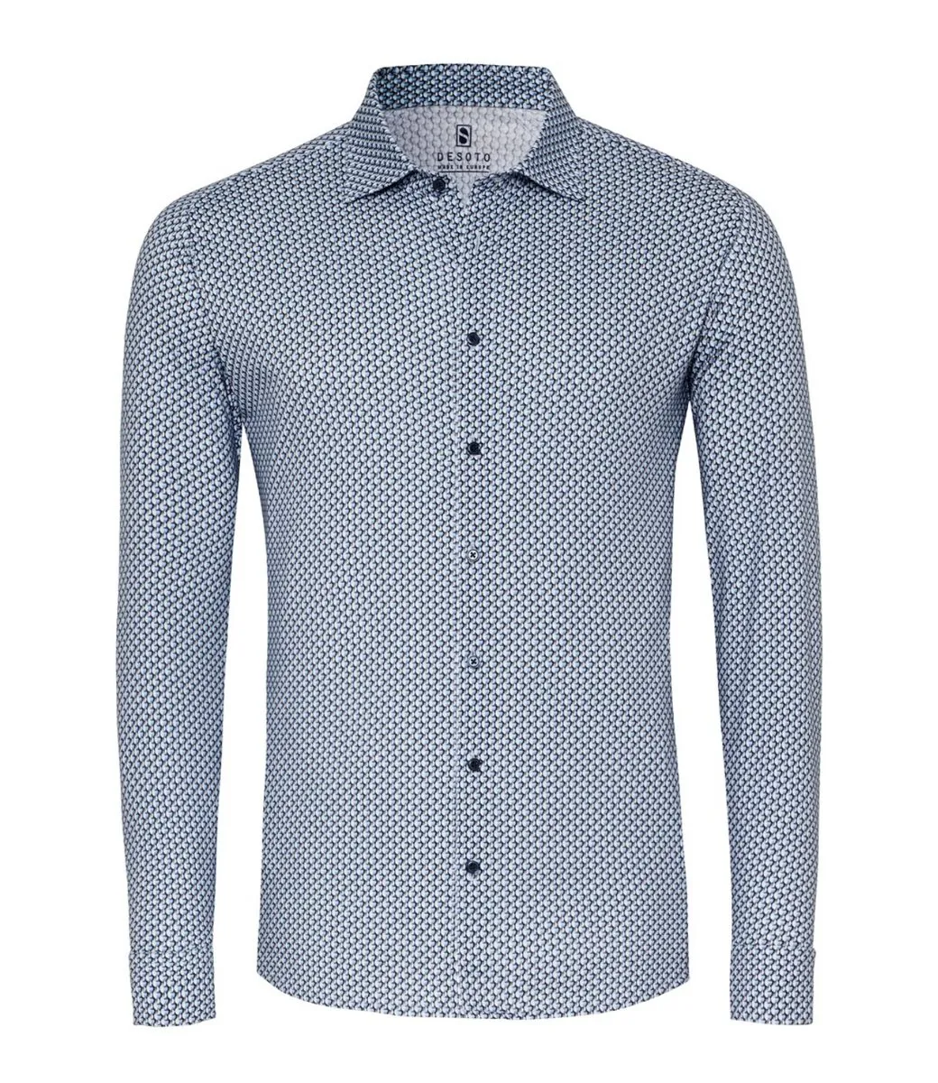 Desoto 78128 526 overhemd donkerblauw blauw grijs wit grafische print