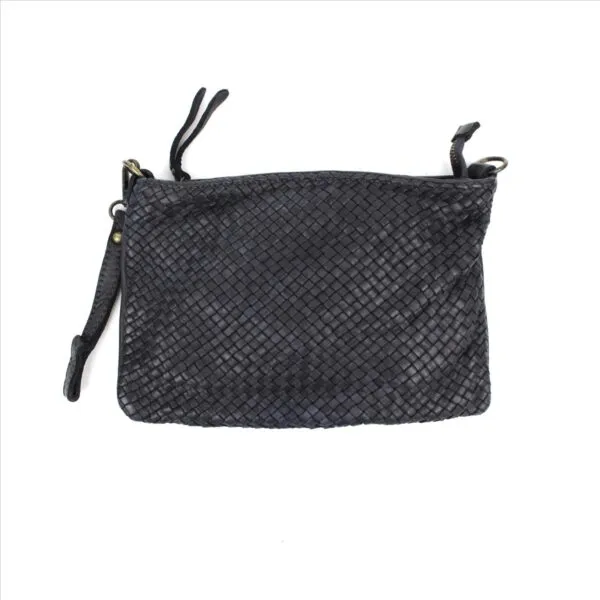 Gevlochten lederen schoudertas / crossbody G35 – Zwart