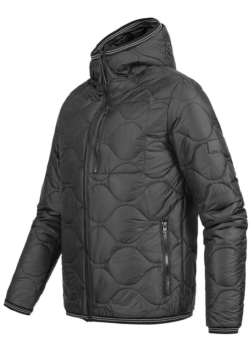 INDICODE HERREN LEICHTE STEPPJACKE MIT KAPUZE 3POCKETS SCHWARZ