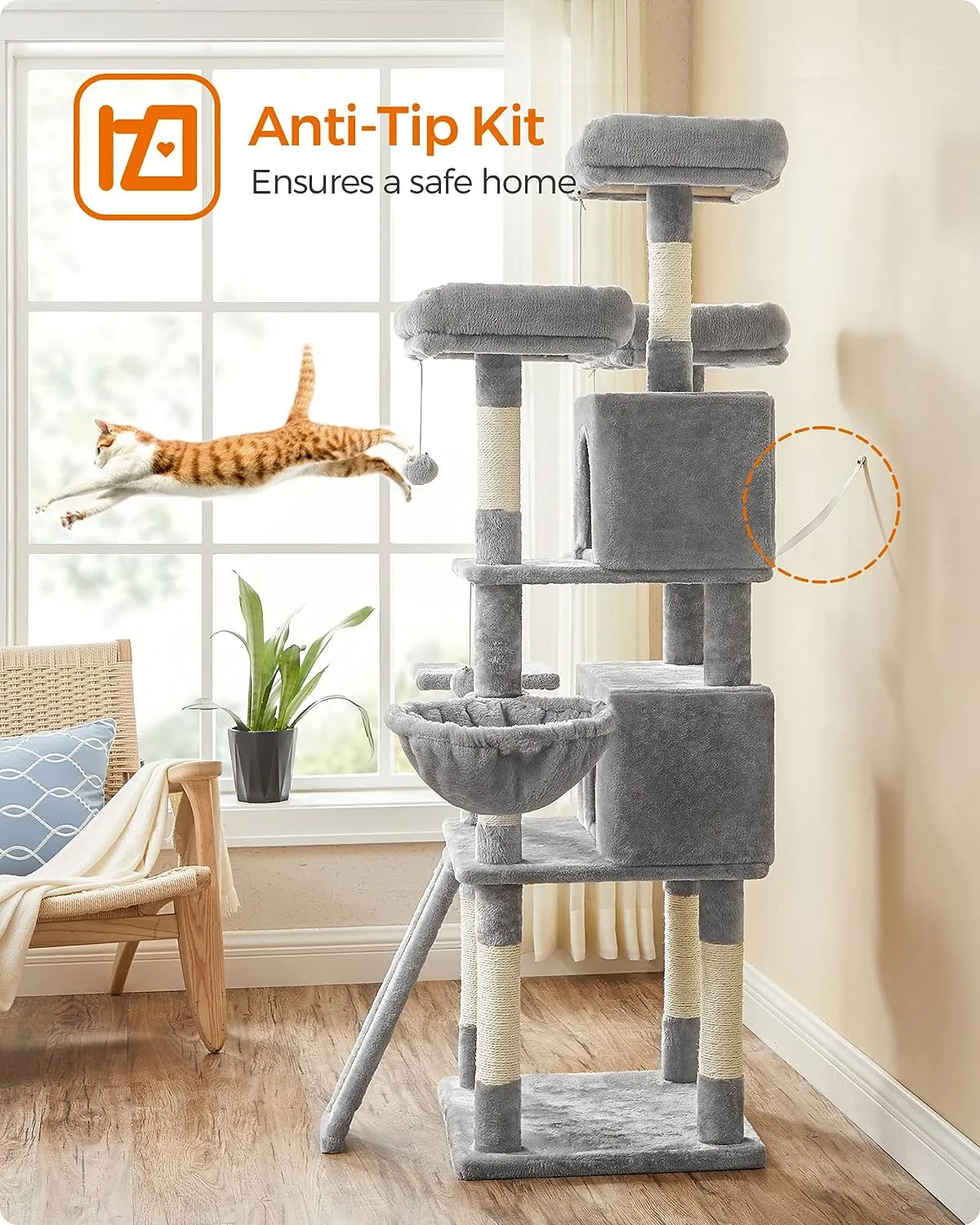 Krabpaal, Xxl Kattenboom, 172 Cm, Lichtgrijs