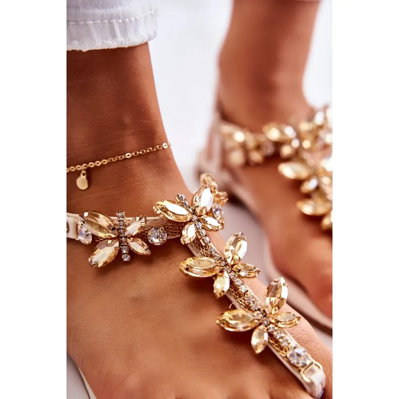 PG2 Modieuze sandalen teenslippers met vlinders lichtbeige Jennissa