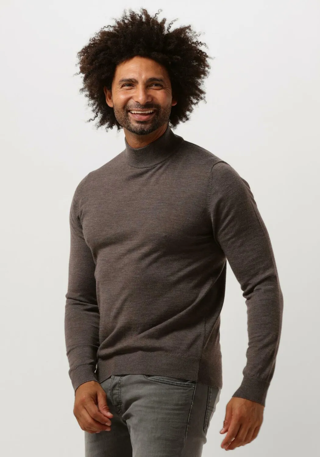 taupe profuomo trui pullover mock